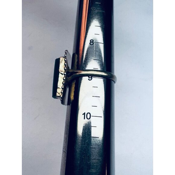 Vintage 925 Sterling Silver Green Onyx Rectangle Ring Size 9 Estate Jewelry - Picture 7 of 12